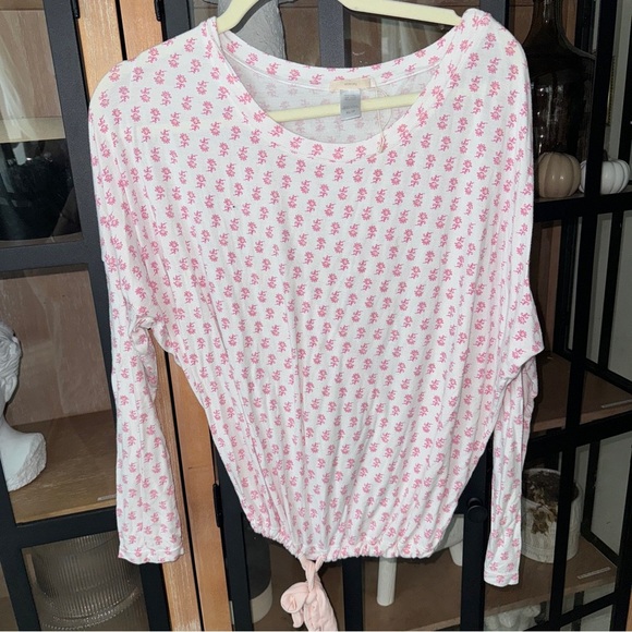 Eberjey pajamas gisele modal long sleeve tee top block floral print drawstring - Picture 1 of 7